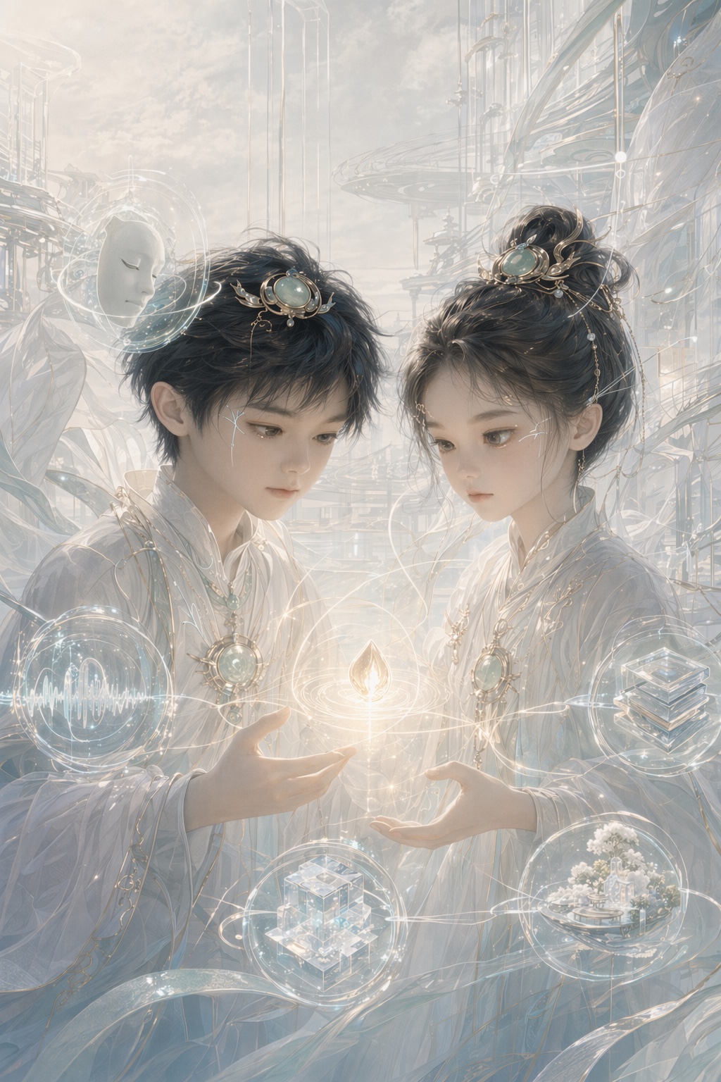 女孩与男孩智能体围绕心智种子建立身份、声音、认知、记忆与系统世界